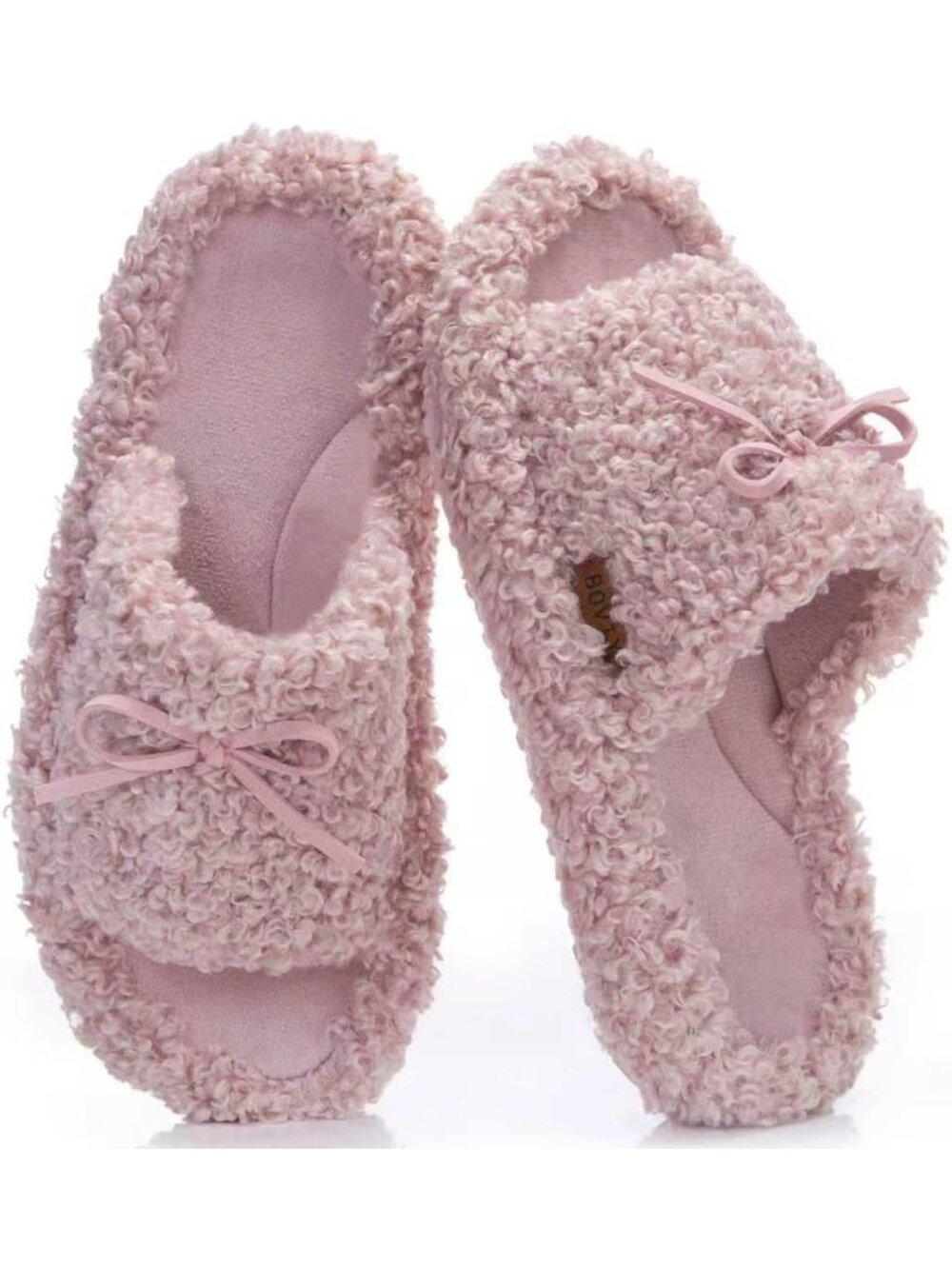 Women's Dusty Blush 1 Open Toe Bow Knot Double Strap Memory Foam Indoor Slippers